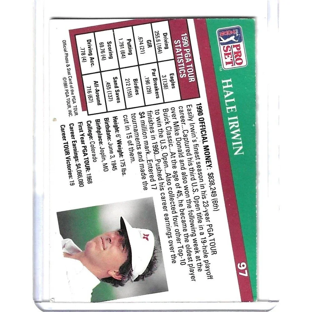 1991 Pro Set PGA Golf Card #97 Hale Irwin Signed Autograph Auto Vintage